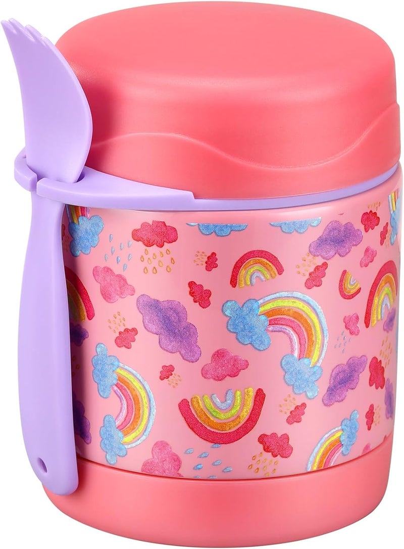 Howeemo 10oz Soup Thermo for Hot Food Kids,Lunch Kids Jar with Spoon Insulated Containers,Leak Proof Stainless Steel Wide Mouth Lunch School(Pink-Rainbow), (thermos-CH) - Image 1